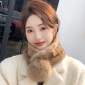 水貂毛皮草围巾女冬季 韩版 高级感保暖双面毛绒护颈围脖狐狸毛球球