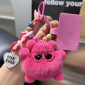 可爱獭兔毛小煤球包包挂件书包丑东西公仔挂饰卡通玩偶汽车钥匙扣