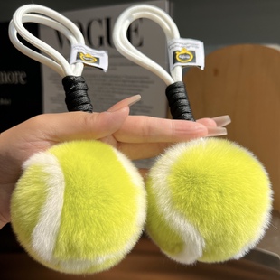 【可爱小网球】真獭兔毛汽车钥匙扣挂件毛绒棒球书包包挂饰礼物
