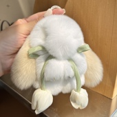 可爱真獭兔毛小兔子钥匙扣挂件迷你毛绒公仔装 死兔书包挂饰礼物
