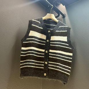 80斤 衣长58CM 140斤 针织条纹撞色马甲背心 2024年新款