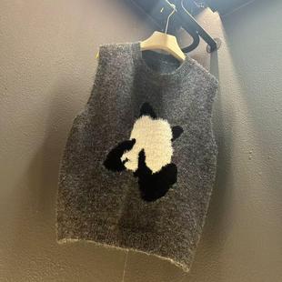 80斤 衣长57CM 140斤 针织卡通熊猫马甲背心 2024年新款