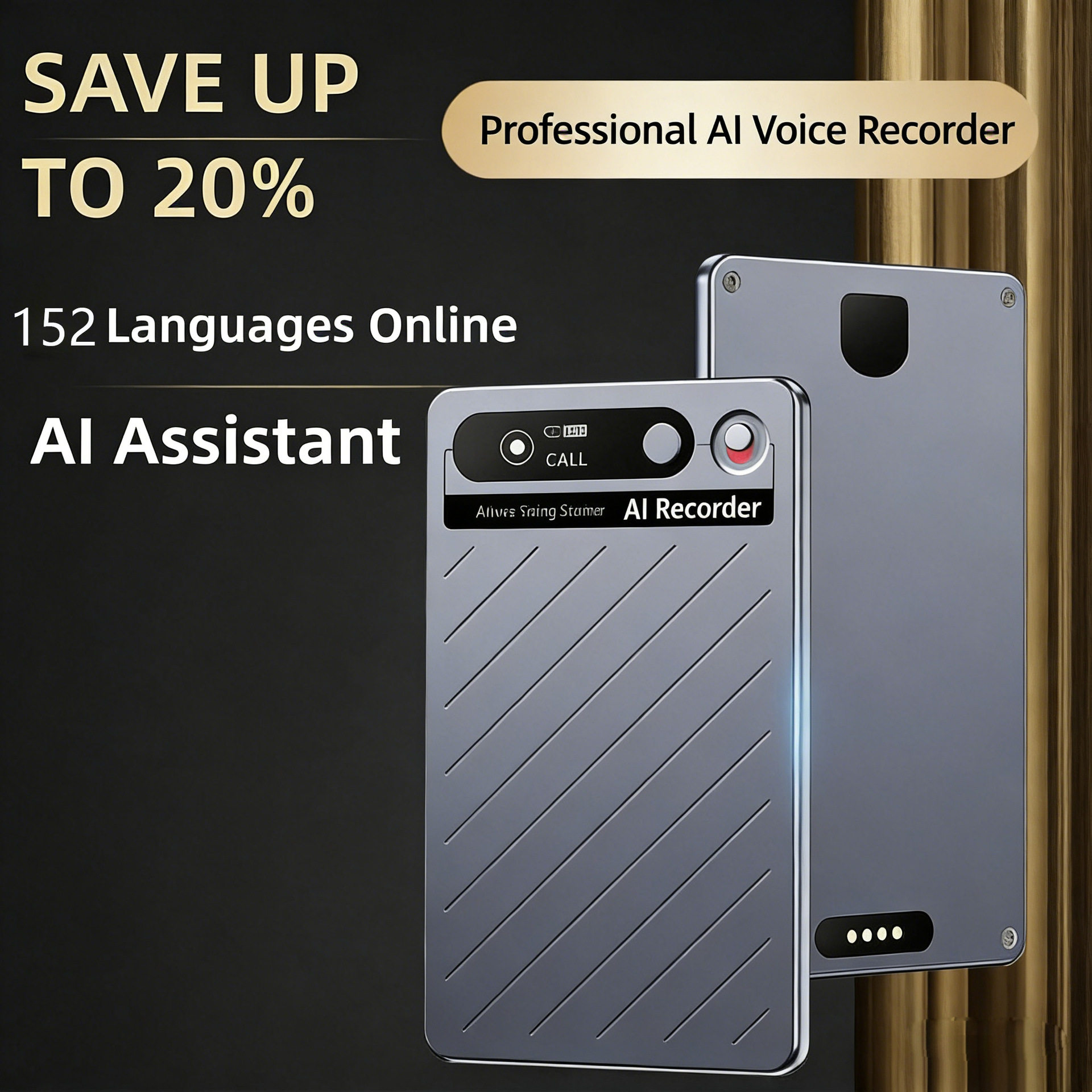 智能翻译机AI语音助手翻译会议纪要转写总结智能卡片式录音转写笔