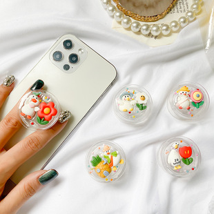 卡通鸭子滴胶手机气囊支架手机壳懒人伸缩气垫指环扣定制logo