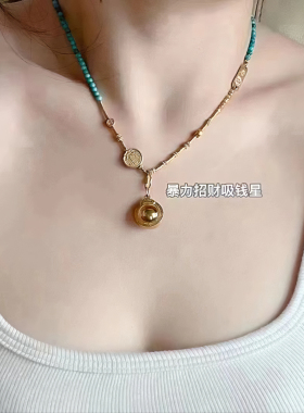 吸钱星珍珠项链天然绿松石项链