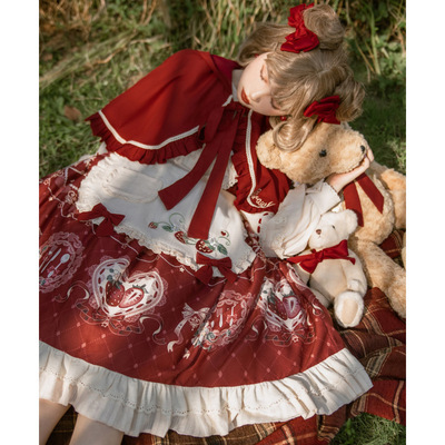 taobao agent Little Red Riding Hood, genuine strawberry, dress, cute trench coat, Lolita style, Lolita OP