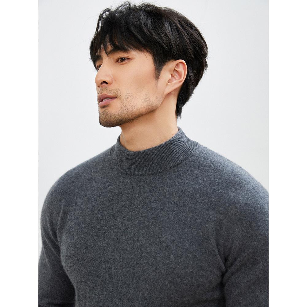 秋冬新款半高领薄款纯山羊绒衫男士简约百搭保暖针织打底衫毛衣