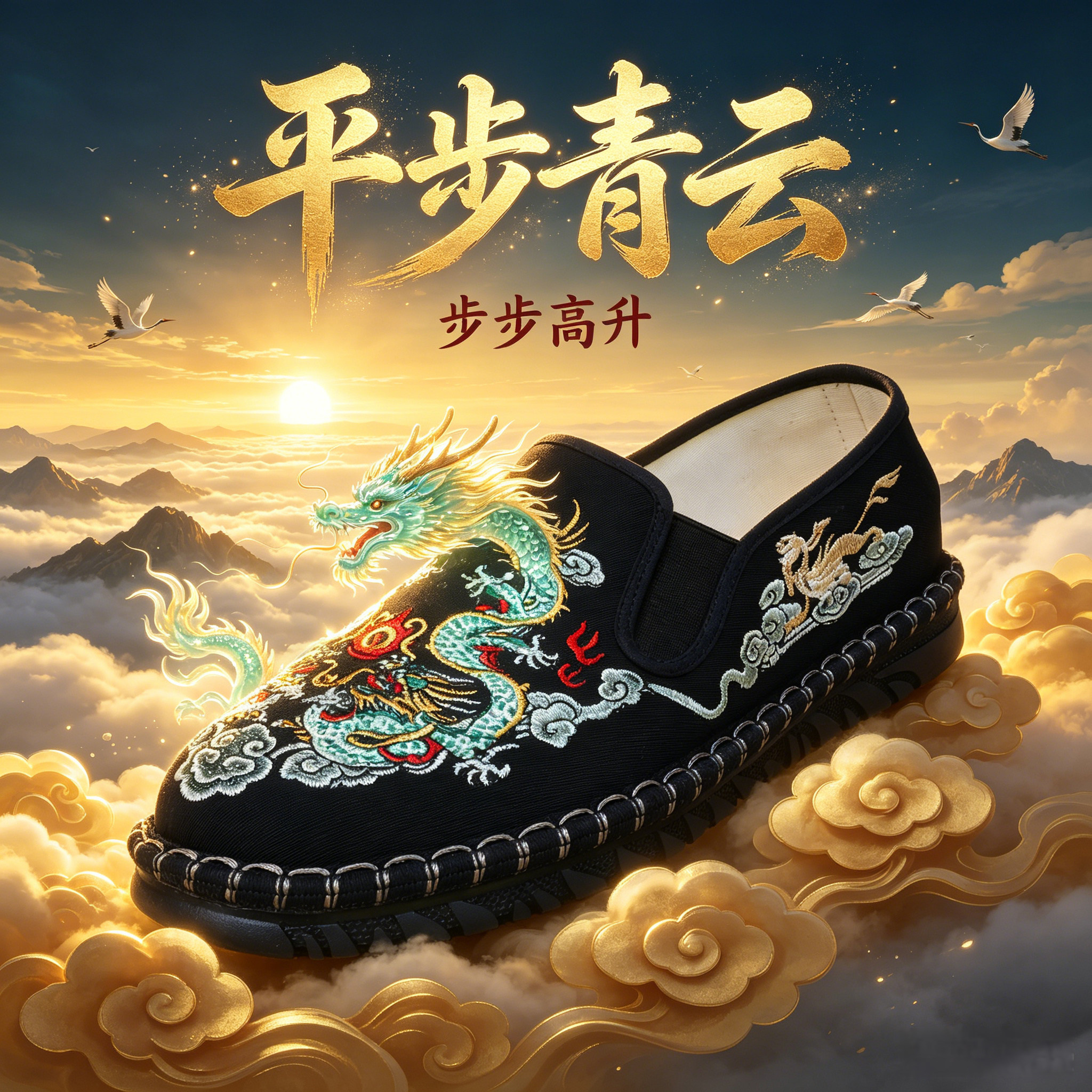男款老北京布鞋刺绣龙纹软底防滑