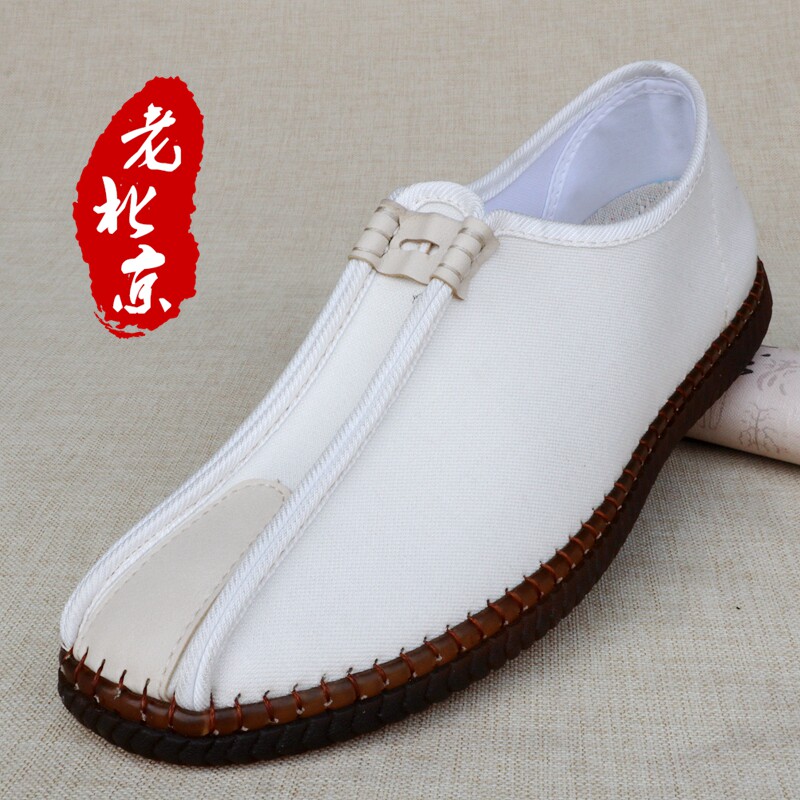老北京布鞋男士春秋季牛筋底休闲鞋透气舒适太极汉服洒鞋白色鞋
