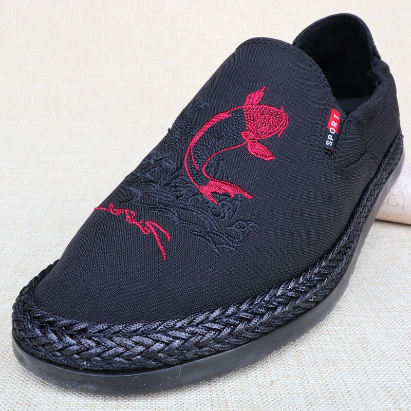 老北京布鞋传统刺绣男鞋春夏季透气舒适牛筋底休闲鞋青年汉服国潮