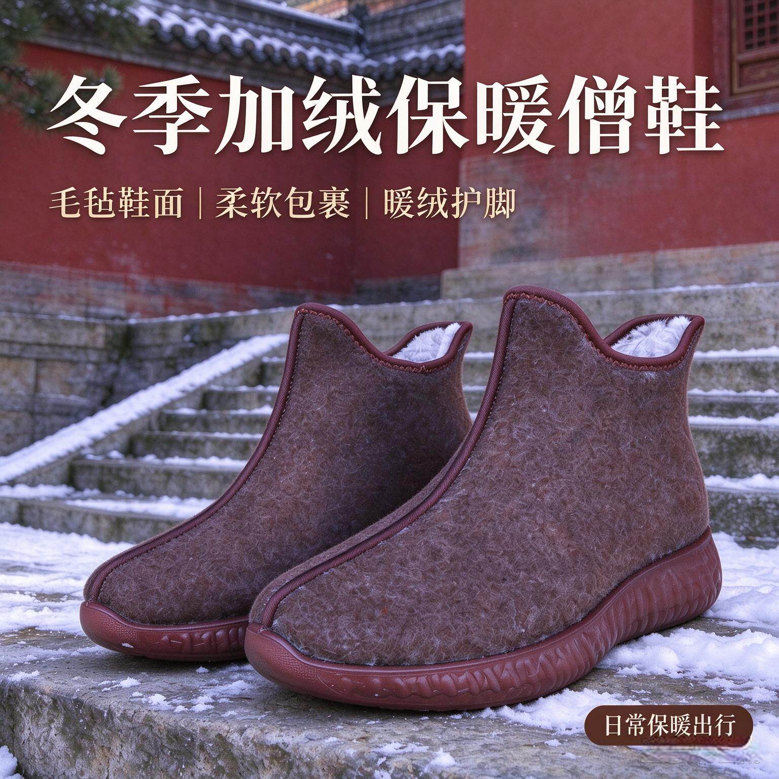 僧鞋出家人和尚比丘尼冬季加绒加厚保棉鞋柔软防滑轻便老北京布鞋