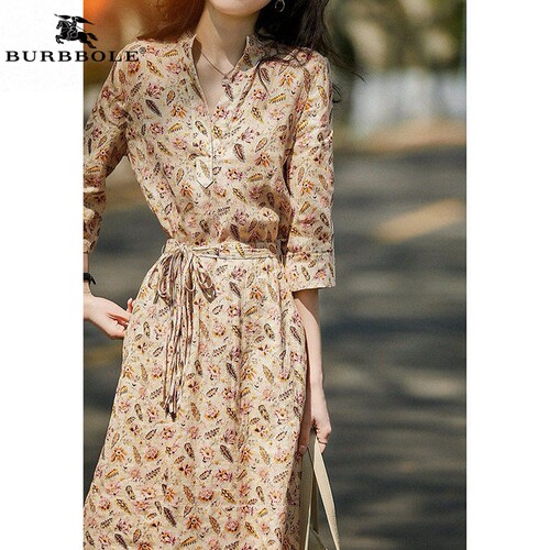 BURBBOLE/巴博利亚麻碎花连衣裙
