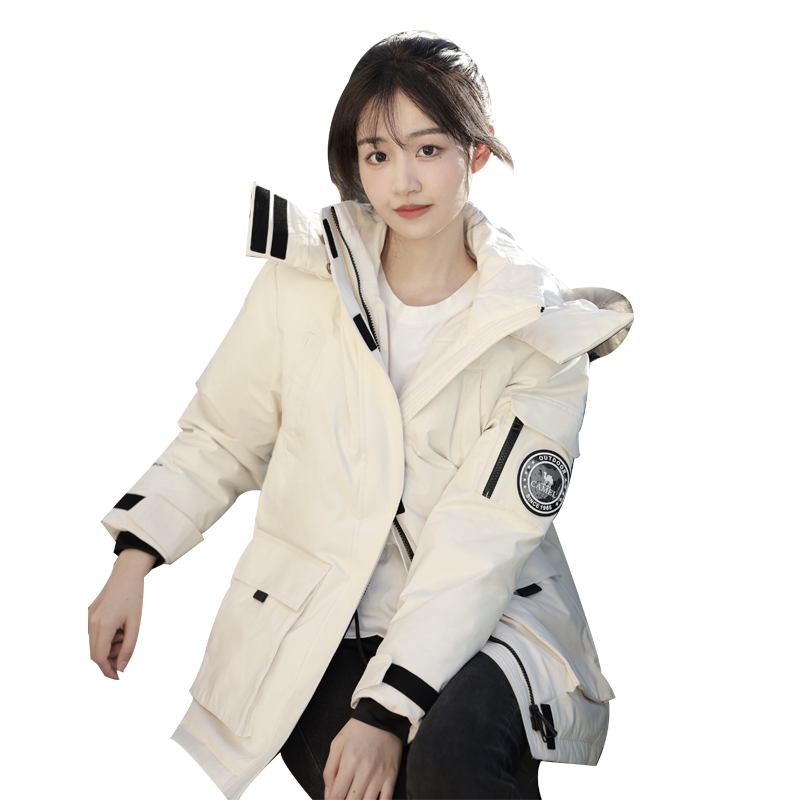骆驼拒水工装羽绒服035冬季鸭绒羽绒中长款派克服貉子毛领男女