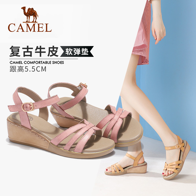 【非卖品】新款牛皮女鞋中跟妈妈凉鞋女夏平底坡跟简约百搭森女