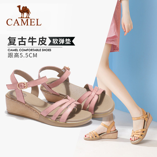 【非卖品】新款牛皮女鞋中跟妈妈凉鞋女夏平底坡跟简约百搭森女