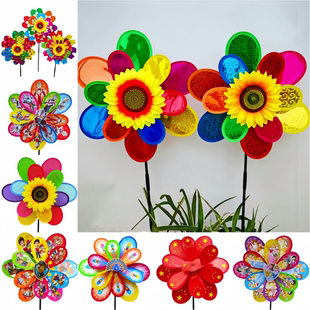 七彩向日葵大风车批发价网红爆款风车儿童卡通玩具摆地摊商场装饰