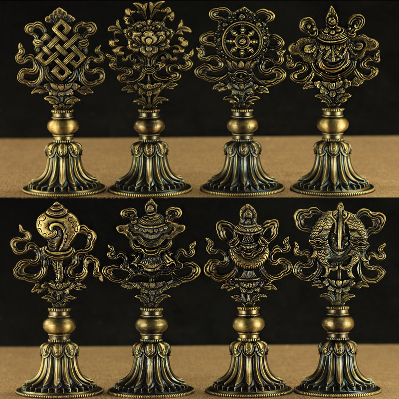 尼泊尔八吉祥摆件藏传用品密宗供佛铜吉祥八宝八吉祥总集包邮