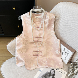 外套女植物花卉 马甲开衫 新中式 国潮复古小立领盘扣提花时尚