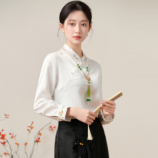 国风真丝提花衬衫 醋酸新中式 气质打底小衫 春款 上衣女装 长袖