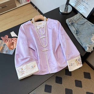 缎面高端刺绣改良汉服长袖 薄外套 女春秋国风唐装 实拍新中式