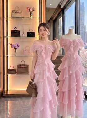 AcuDA浪漫玫瑰法式复古抹胸蛋糕裙高级气质宴会生日礼服连衣裙女