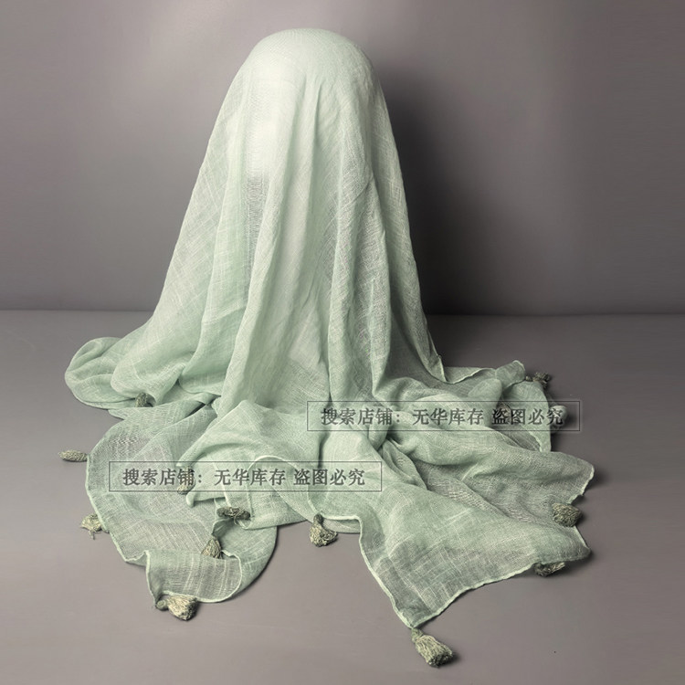 （出口纯亚麻--超大）文艺复古流苏大披肩沙滩遮阳透气棉麻长丝巾