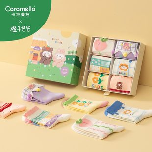 caramella&橙子芒芒联名款 礼盒袜中筒袜子女春秋可爱外穿棉潮秋冬