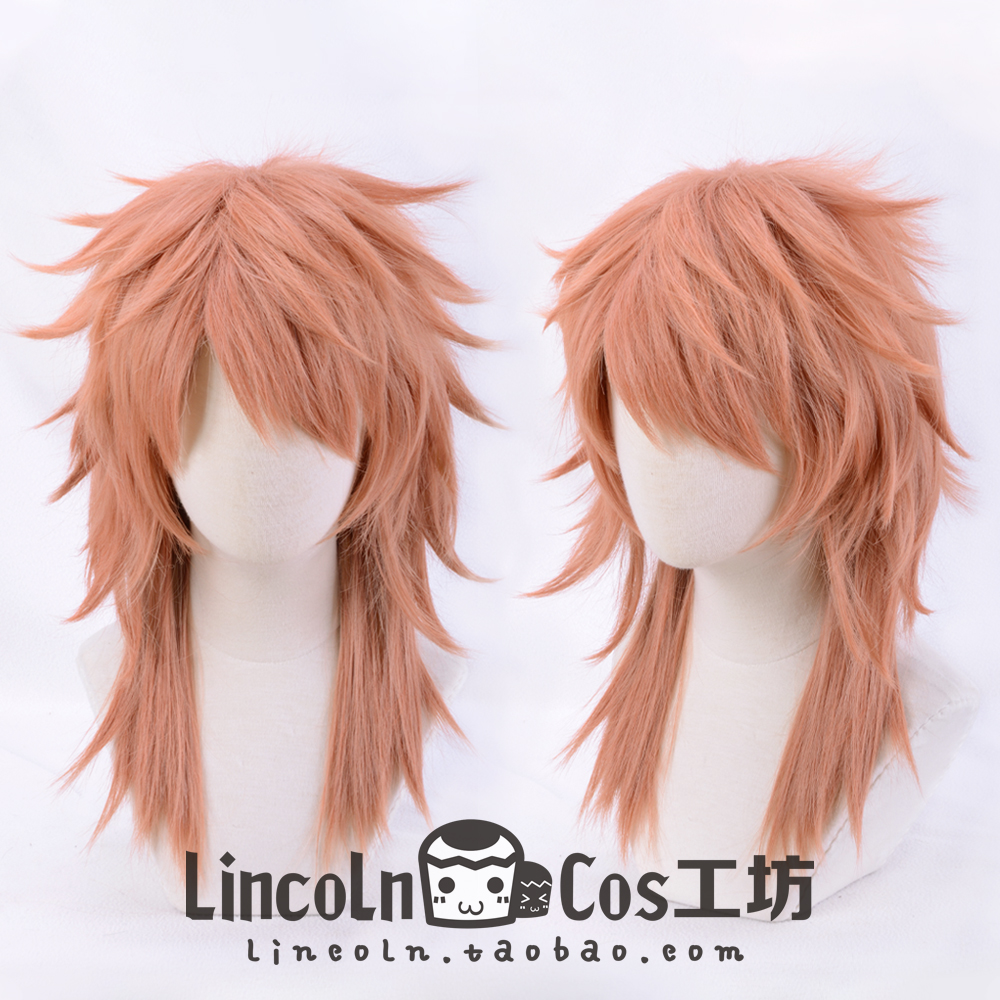 LINCOLN 鬼灭之刃 锖兔 cosplay假发  cos橘粉 角色反翘假发