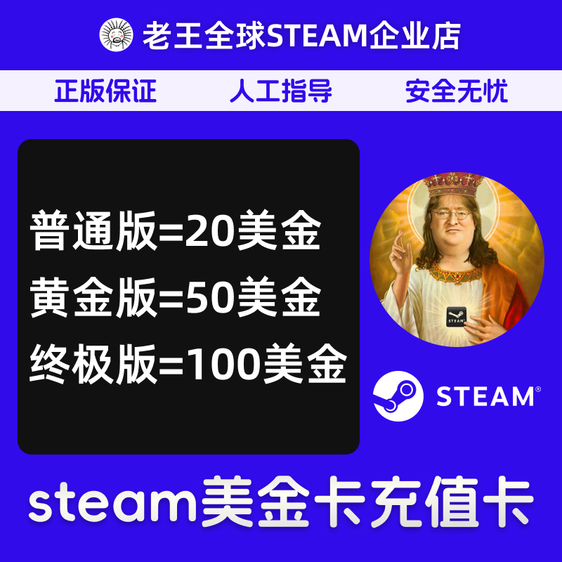 Steam充值卡20/50/100美金刀充钱卡包实体卡图礼品卡余额美金卡