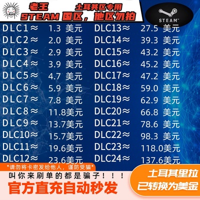 STEAM土耳其区钱包代码充值卡CDK