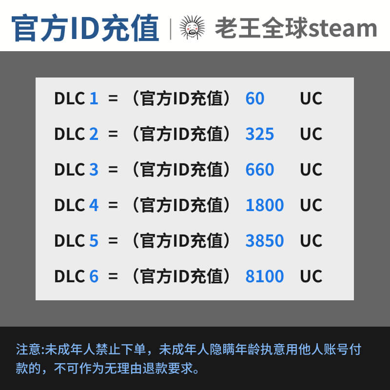 刺激战场国际服 PUBG 60 325 660 1800 3850 8100 UC代充 ID充值