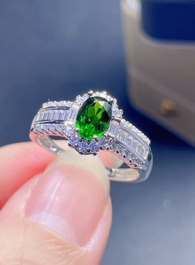 抖音直播福利品仿天然透辉石戒指女 T方钻祖母绿彩宝排戒女戒