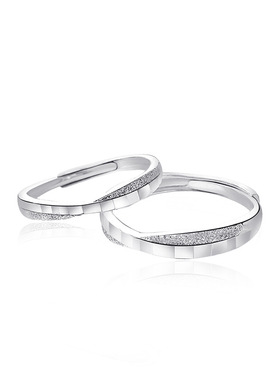 相濡以沫对戒s999足银情侣戒指简约轻奢小众闪砂对戒情人节礼物
