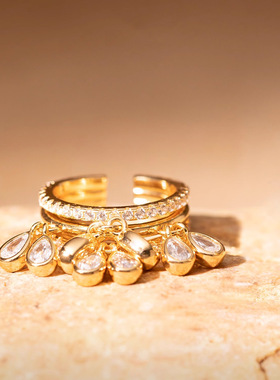 定格瞬逝的美花火团簇戒指女小众设计轻奢感镶钻可调节指环