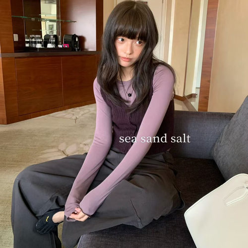 sea sand salt 紫色葡萄~软糯亲肤感打底衫+紫色气质针织背心