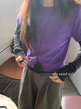 sea sand salt 超正紫色！磨毛棉质百搭短袖圆领修身tee+打底长袖