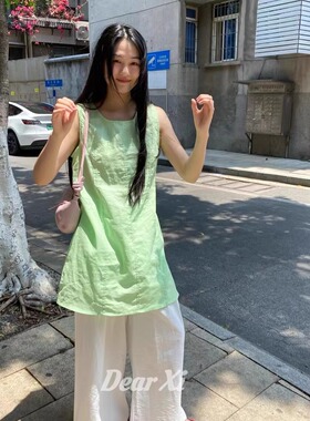DEAR.XI 颜色hin好看~纯色气质休闲感夏季棉麻彩色上衣裙 5021#