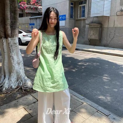 DEAR.XI 颜色hin好看~纯色气质休闲感夏季棉麻彩色上衣裙 5021#
