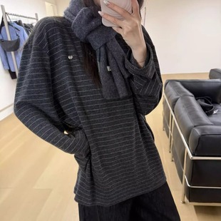 tee oker正版 宽松百搭刺绣磨毛加厚条纹长袖 冬季 A563 亲肤软糯