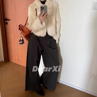 DEAR.XI 太爱了！高级加厚西装高腰毛呢气质休闲裤阔腿裤