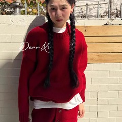 DEAR.XI 棒针毛线宽松上衣+半身裙 时髦休闲感节日套装 8083#