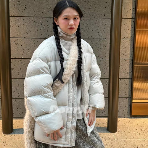 DEAR.XI 裹在云朵里 香芋色奶fufu 90%鸭绒冬保暖羽绒服外套