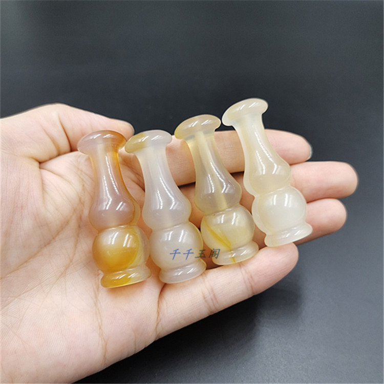 短款旱烟嘴天然俏色玛瑙烟嘴哨葫芦形男女士玉石嘴老式旱烟袋配件