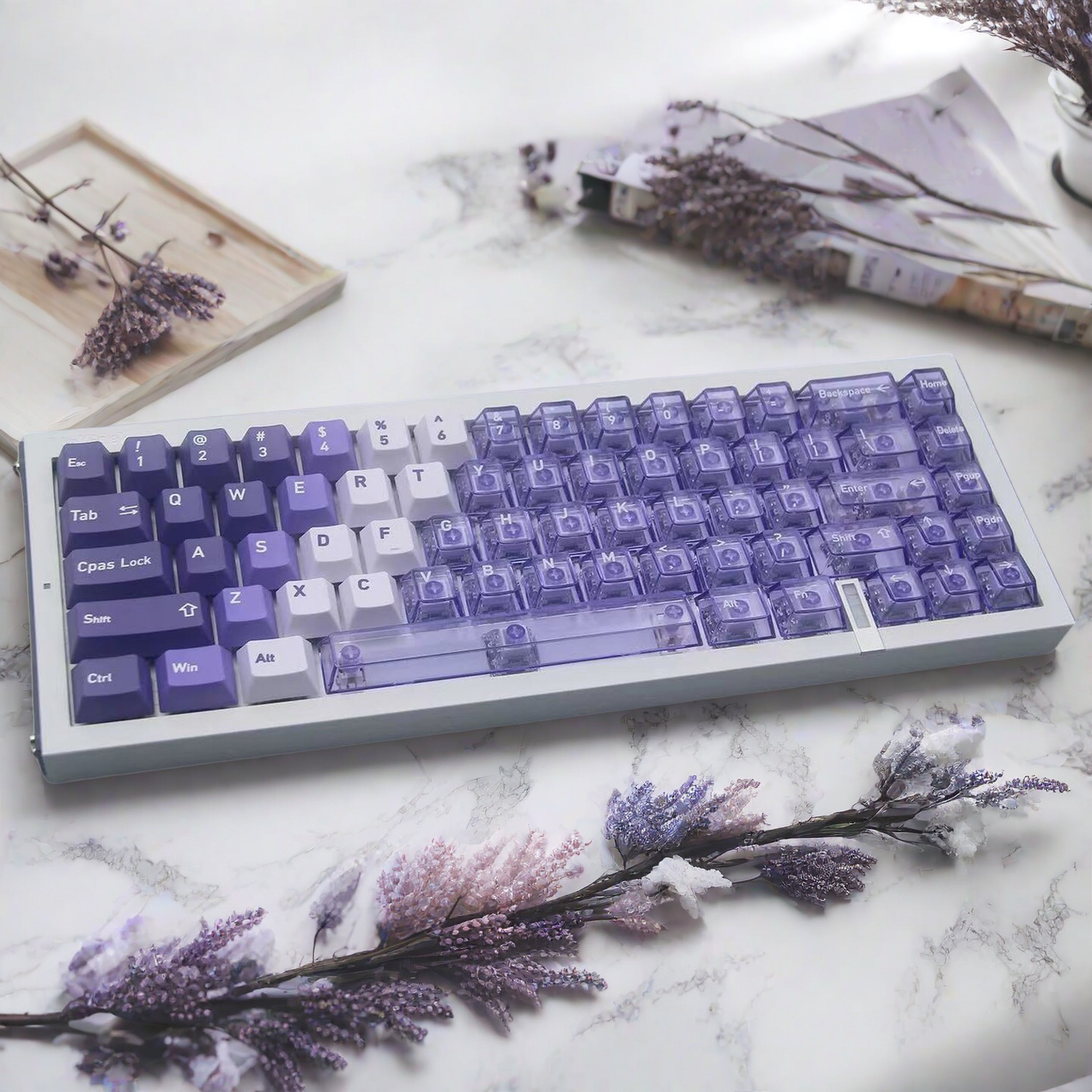 紫丁香夏威夷雪山双拼渐变键帽PC透光配wooting迈从美加狮小蜜蜂