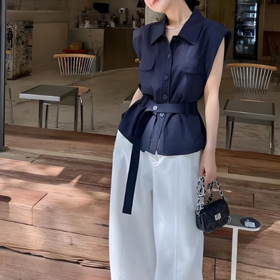 宽松型无袖衬衫飞飞袖显瘦上衣