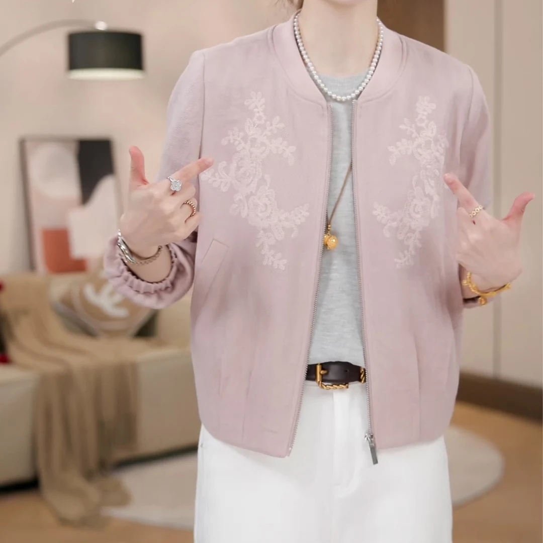 重工刺绣棒球服女新款高质感天丝