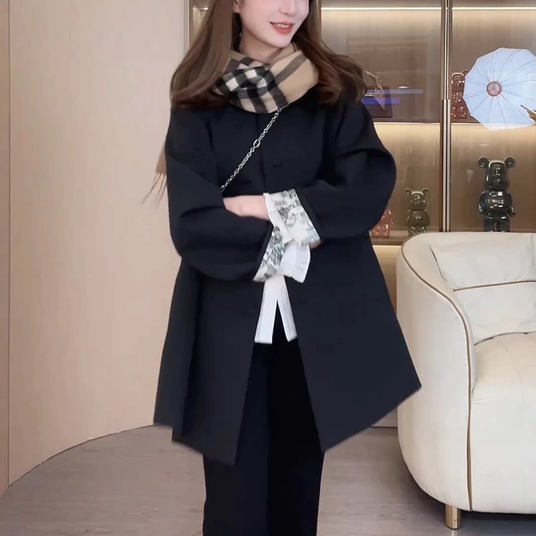 光泽感挺阔藏青色风衣外套女2