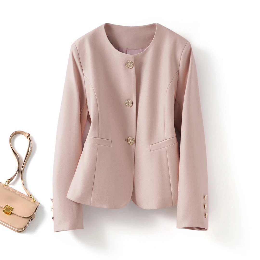 高级感时尚圆领西装外套女2026春秋小个子休闲显瘦短款西服上衣