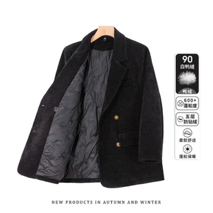 高级感黑色西装毛呢外套女90白鸭绒冬季加厚保暖休闲显瘦羽绒服