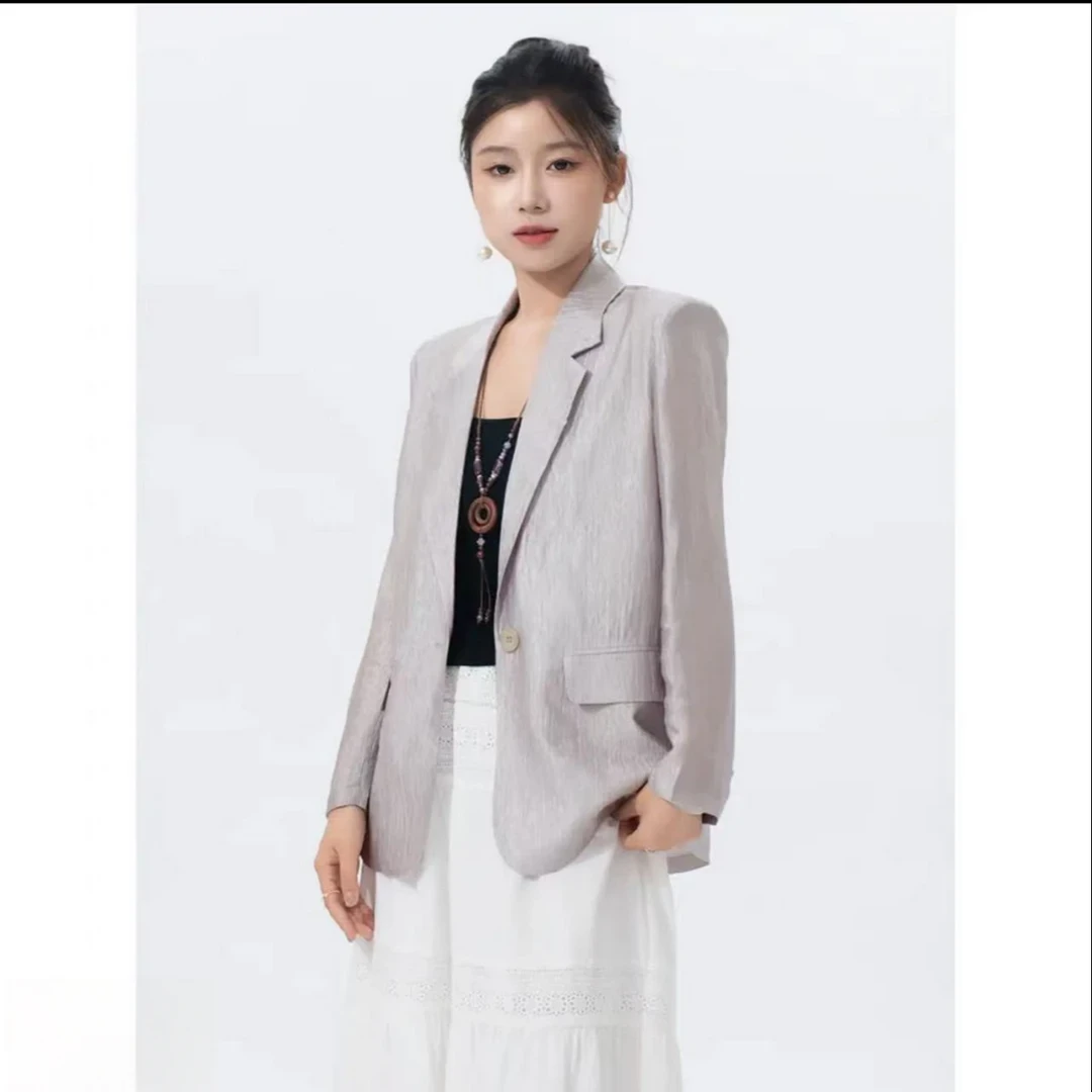 2025夏季新款高级感气质女士醋酸西装外套宽松休闲薄款半里衬西服